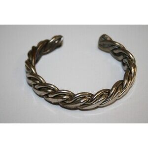 Vintage Handmade Braided Rope Style Unisex Silver Plated Copper Cuff Bracelet